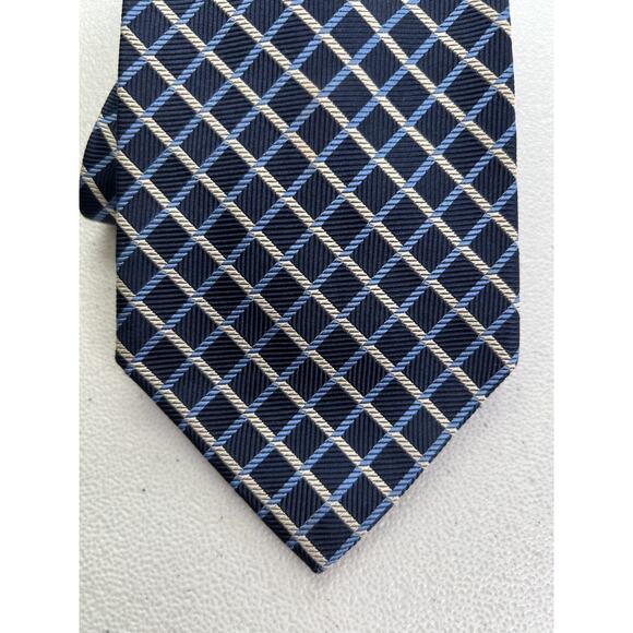 Faconnable Blue, Tan Plaid Pattern 100% Silk Handmade in France Tie NWOT - Picture 2 of 7